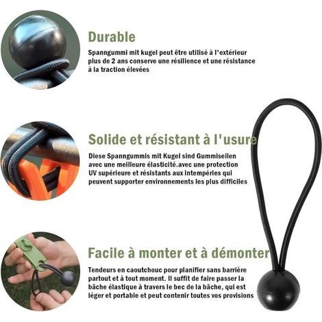Packung Mit 50 Flexiblen 300-mm-spannkugeln, Robuste Spannkugeln Für Banner, Planen, Campingausrüstung, Zelte (schwarz)