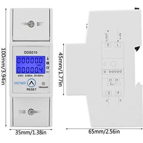 Einphasiger 230-v-5-80-a-din-35-mm-stromzähler Mit Wattmeter, Kwh-hintergrundbeleuchtung Und Elektronischer Anzeige