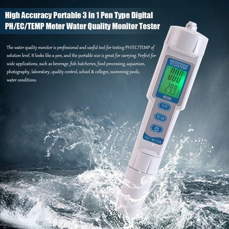 Digitales 3-in-1 Ph/ec-messgerät Und Thermometer, Hochpräziser Wasserqualitätstester Mit Einer Ph-wert-grenze Von 0,01 Für Trinkwasser Im Haushalt, Schwimmbäder Und Aquarien