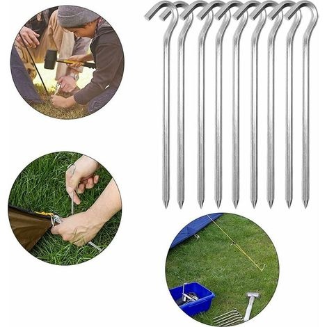 20-teiliges Zeltnägel-set, Bodenanker, Haken Für Camping, Gartenarbeit, Verzinkter Stahl, Silberne Zeltnägel