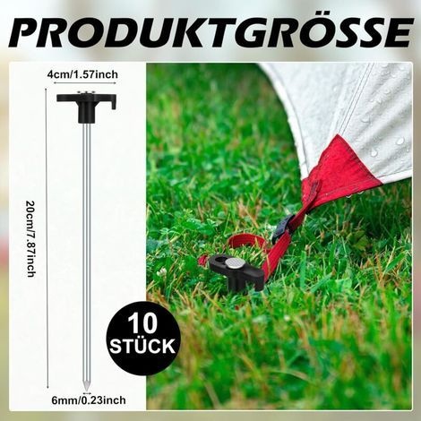 Set Mit 10 Robusten Zeltheringen – Sturmfeste Zeltheringe – Stahlheringe – Stabile Zeltheringe – Für Harten Untergrund – Wald – Gras – Sandboden – Schwarz
