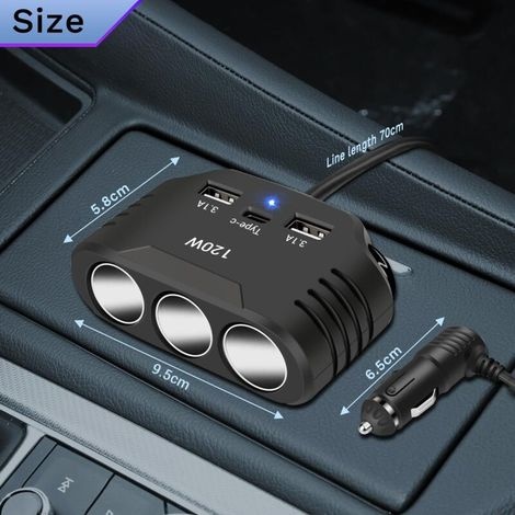 120-w-kfz-zigarettenanzünderadapter: 12-v-/24-v-multi-usb-kfz-steckdose Mit 3 Steckern Und Typ-c-anschluss, Dc-ladegerät-splitter Für Iphone, Android Und Gps