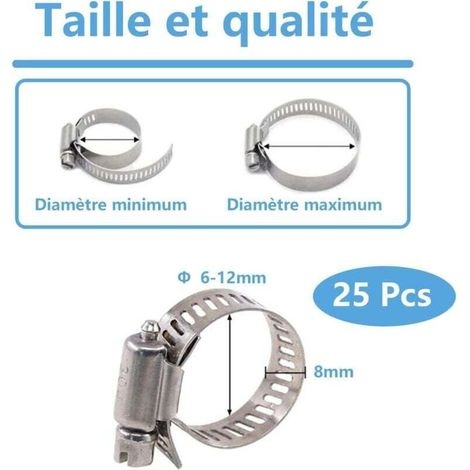 25 Metallschlauchschellen Von 6 Bis 12 Mm, Verstellbare Schlauchschellen Aus Edelstahl 304, Edelstahl-schlauchschellen Für Hauswasserleitungen (25 Stück)
