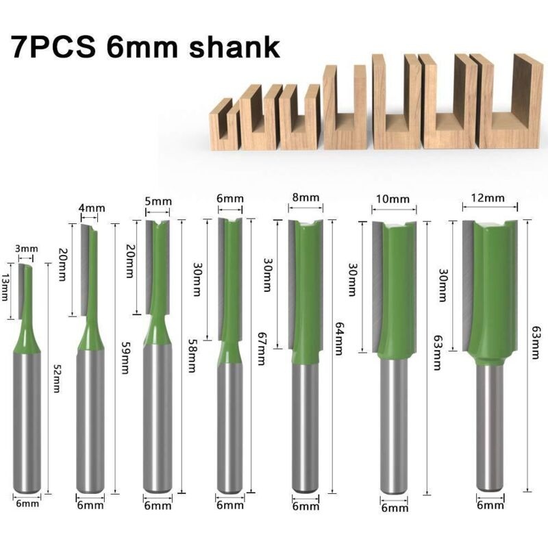 7-teiliges Set 6-mm-schaft-fräser Mit Geradem Fräskopf Und Hartmetall-schneidkanten