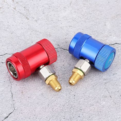 – Schnellkupplungen R1234yf Für Kfz-klimaanlagen – Hochwertiger Messingadapter – 90°-schnellanschluss – Inklusive Blauer Und Roter Kupplungen