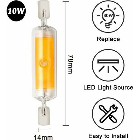 4 Stück R7s Led 78mm Dimmbare Lampen 10w 230v, Warmweiße Led-lampe 3000k, 800lm Cob-led-lampe, 360° Abstrahlwinkel, Entspricht Einer 80w Halogenlampe [energieklasse A+]