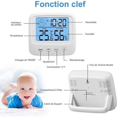 Hochpräzises Digitales Innenthermometer Und Hygrometer, Digitales Tischthermometer Mit Temperatur- Und Feuchtigkeitsüberwachungsfunktionen – Hintergrundbeleuchtung – Uhr