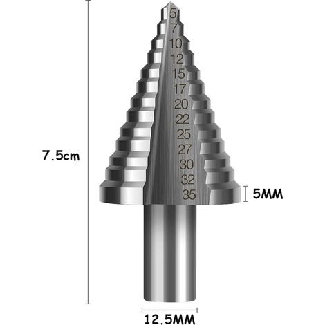 Stufenbohrer, Doppelseitig Geschlitzter Konischer Stufenbohrer (5–35 Mm) Mit Titanbeschichtung, Massiv, Ideal Zum Bohren In Stahl, Holz, Kunststoff, Messing, Aluminium Und Pvc