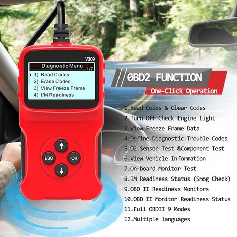 Obd2-autoscanner Universal, Kabelgebunden, Can-bus, Automatisches Diagnosegerät V309 Zum Auslesen Der Motorkontrollleuchte, Hd-lcd-display