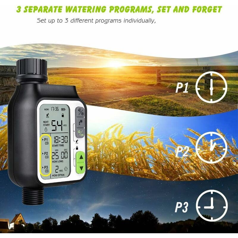 Bewässerungsuhr, Automatische Bewässerungsuhr Mit 3 Separaten Bewässerungssystemen/automatischer Regensensor/kindersicherung
