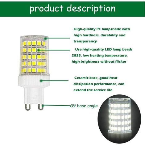 6er-pack G9 10w Led-lampen (entspricht 100w Halogenlampe), G9 1000lm, Kaltweiß 6000k, Keramiksockel, Nicht Dimmbar, G9-kapsellampe, 220v