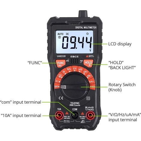 True-rms-digitalmultimeter Mit Krokodilklemme – Ac/dc-tester, Voltmeter, Widerstandsmesser, Strommesser, Kapazitätsmesser, Frequenzmesser, Temperaturmesser