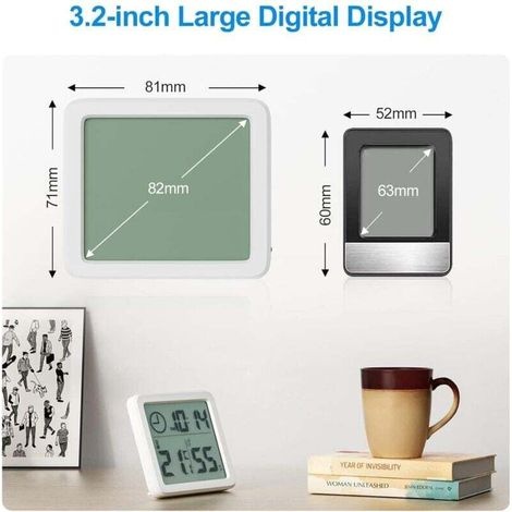 Digitales Mini-thermometer Für Den Innenbereich, Professionelles Tragbares Thermometer Und Hygrometer Mit Großem Display Und Uhr, Präzises Weißes Thermometer, Geeignet Für Wohnungen, Kinderzimmer, Bür