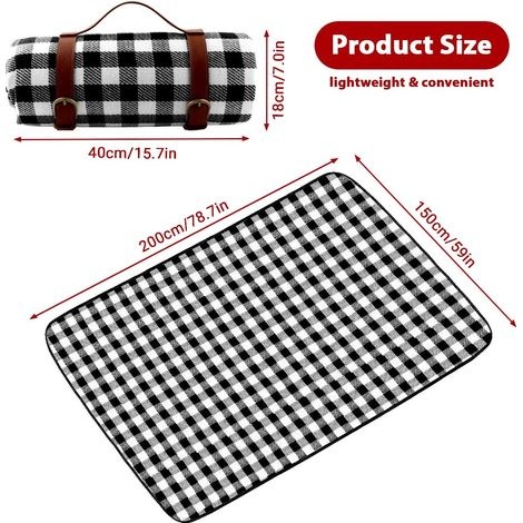 Picknickdecke, Picknickmatte, 150 X 200 Cm Picknickdecke, Sandfreie Stranddecke, Schwarz-weiß Kariert