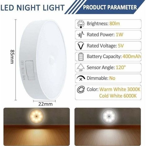 Led-nachtlicht Für Den Innenbereich Mit Bewegungsmelder, Usb-aufladbar, 1 W, Automatische Beleuchtung, 3 Modi, 3er-pack
