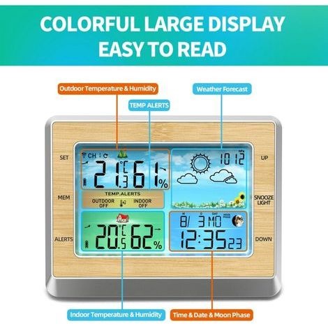Drahtlose Wetterstation Mit Außensensor – Temperatur- Und Feuchtigkeitsüberwachung – 6-zoll-led-display – Messbereich -40 Bis 158 °f