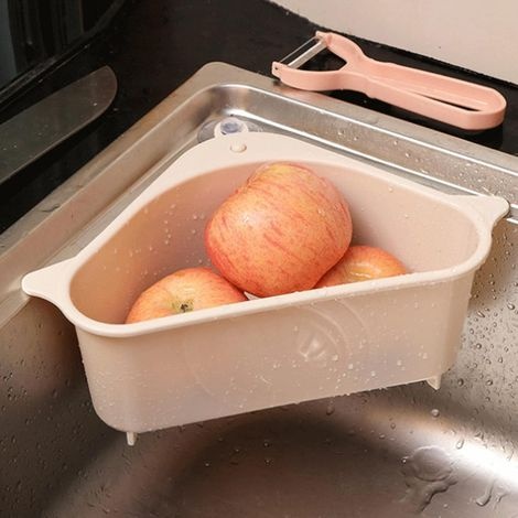 Wandmontierter Dreibein-geschirrabtropfer, Multifunktionaler Geschirrabtropfer, Geschirrständer, Abtropfgestell, Schwammhalter Für Die Küche, Beige – 26 X 14,2 X 10 Cm
