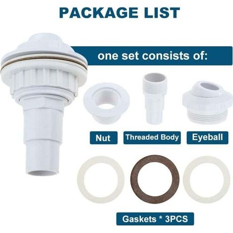 2 Rückspüldüsen-sets – Komplett Mit Anschlüssen, Ösengruppe, Klemmen, Unterlegscheiben Und Ptfe-gewindeband – Für Fibropool Und Aufstellpools