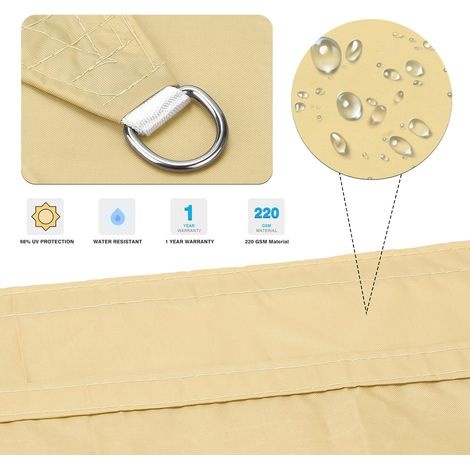 Rechteckiges Sonnensegel 3x4m, Cremefarben, Wasserdicht, Uv-schutz, Für Garten, Terrasse, Patio Und Pool, Inklusive Seil