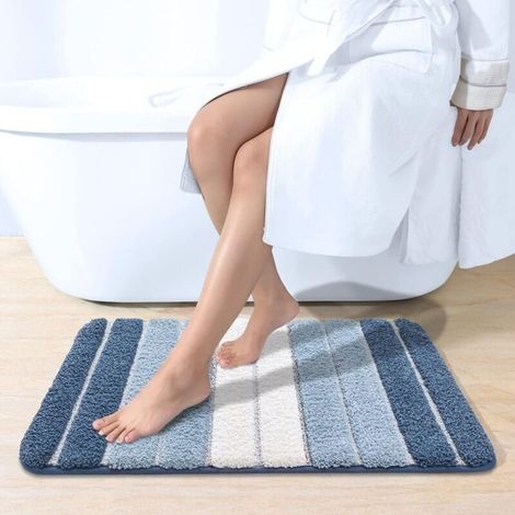 Tapis De Bain Antidérapant Extra Doux Absorbant Lavable En Machine 50 X 80 Cm Bleu