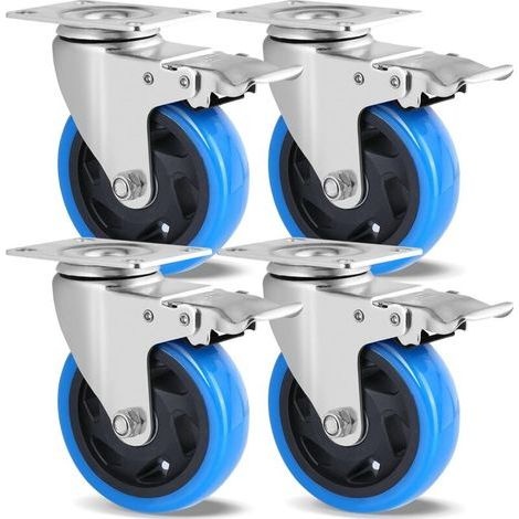 Satz Mit 4 Lenkrollen, 100 Mm – Schwerlast Bis 600 Kg – Polyurethan-gummi – 360°-drehung Für Möbel