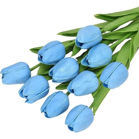 Set Mit 10 Künstlichen Tulpen, 34 Cm, Für Den Innen- Und Außenbereich, Hochzeitsdekoration, Küche, Büro, Café, Zuhause (blau)