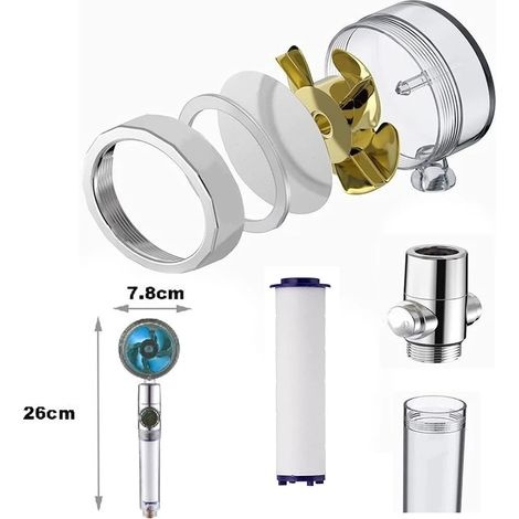 Antikalk-duschkopf, Wassersparender Hochdruck-drehpropeller-duschkopf, Dreistufiges Filtersystem Mit 6 Austauschbaren Pp-baumwollpads (blau 1)
