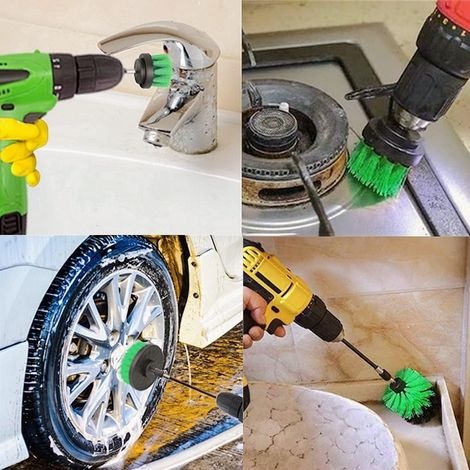 Set Mit 4 Bürsten Für Elektrische Bohrmaschinen – Reinigungsset Für Auto, Badezimmer, Schwimmbad, Fliesen, Böden, Ziegel, Keramik, Marmor, Allzweck-scheuerbürste (grün)