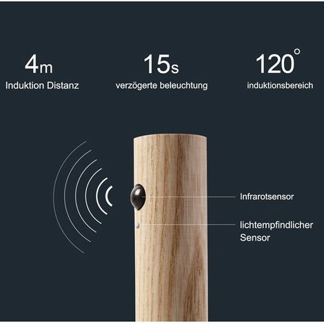 Rhg Led-nachtlicht Aus Holz Für Den Innenbereich, Batteriebetrieben, Tragbare, Kabellose, Wiederaufladbare Induktions-wandleuchte Mit Magnet Für Treppen, Flur, Haushalt (braun)