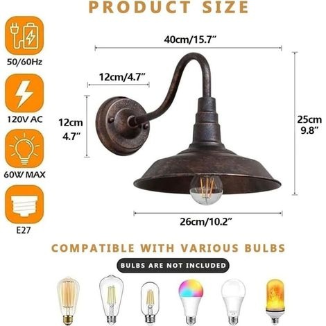 Set Mit 2 Retro-wandleuchten Mit Schwanenhals Für Den Außenbereich, Innen- Und Außenbeleuchtung, Ip54 Wasserdichte Wandleuchte, Edison-leuchte Für Hof, Garten, Garage, Flur