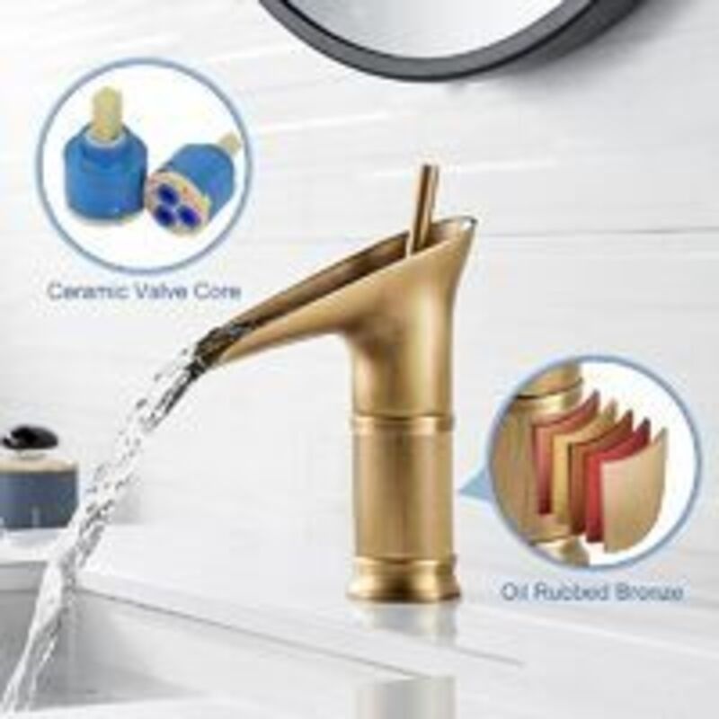 Wasserfall-waschtischarmatur, Antike Bronze-waschtischarmatur, Wasserfall-waschtischarmatur Mit Warm- Und Kaltwasseranschluss, Elegante Messing-waschtischarmatur