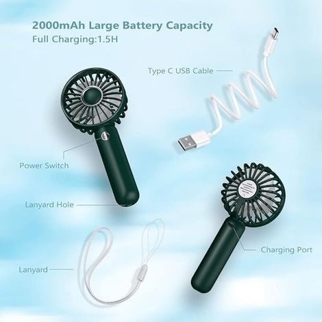 Mini-taschenventilator, Usb-aufladbarer Tragbarer Ventilator, Kleiner Batteriebetriebener Taschenventilator, 3 Einstellbare Geschwindigkeiten, Für Zuhause, Büro, Drinnen, Draußen, Auf Reisen, Dunkelgr