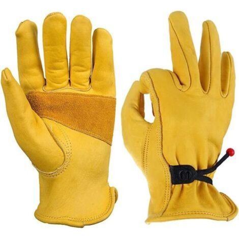 Gartenhandschuhe Für Herren Mit Nitril-beschichtetem Ledergriff, 1 Paar, Rindsleder, Gelb, Größe M
