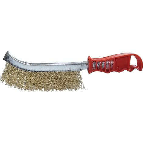 Set Mit 5 Drahtbürsten Mit Gewellten Drähten – 235 Mm Länge – Konvexer Handschaber Mit Kunststoffgriff – Zum Reinigen/entlacken/lackieren/rostentfernen – Gelbe Stahlborsten