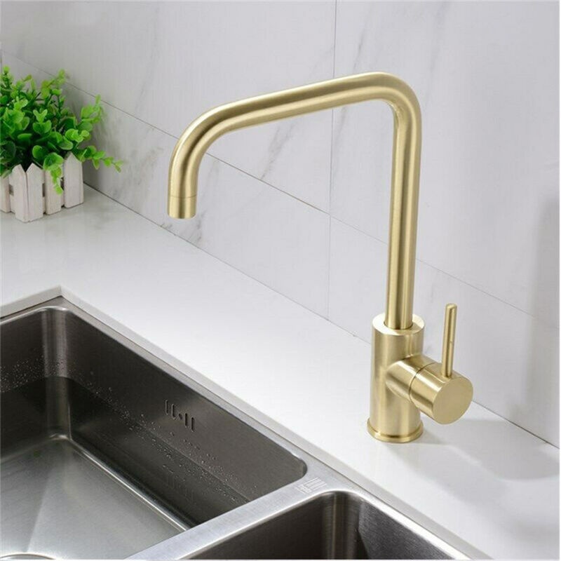 Küchenarmatur, Gebürstete Goldoberfläche, 7-förmiges Design, 360° Drehbare Spültischarmatur Mit Abnehmbarem Luftsprudler, Edelstahl Sus304