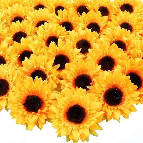 10 Künstliche Seiden-sonnenblumenköpfe Für Hochzeitsdekoration, Scrapbooking-zubehör, Kunstblumen – 9 Cm, Gelb