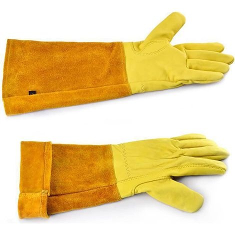 Gartenhandschuhe Aus Leder Mit Langem, Weichem, Flexiblem Und Stichfestem Stulpen, Kaktushandschuhe, Dornensichere Gartenhandschuhe Für Damen Und Herren, Gelb, Größe M