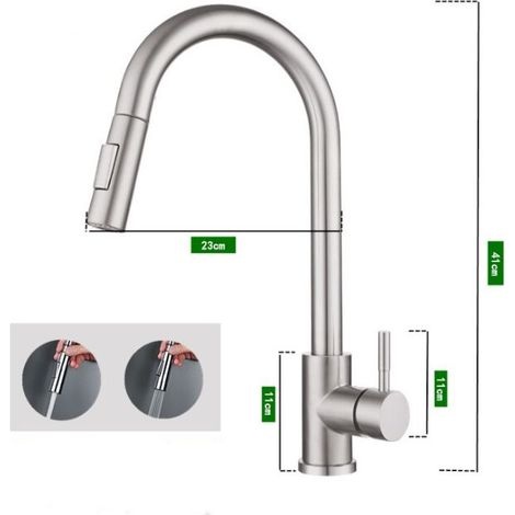 Küchenarmatur Mit Ausziehbarer Brause, Hohem Auslauf, 360° Schwenkbarem Auslauf, 2 Strahlarten, Spültischarmatur, Gebürstetes Gold