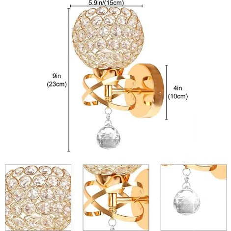 Set Mit 2 Modernen Kristall-wandleuchten, Innenwandleuchten Mit Großer Kristallkugel, Led-vintage-nachttischleuchten Für Esszimmer, Wohnzimmer, Schlafzimmer, Led Nicht Enthalten (gold)