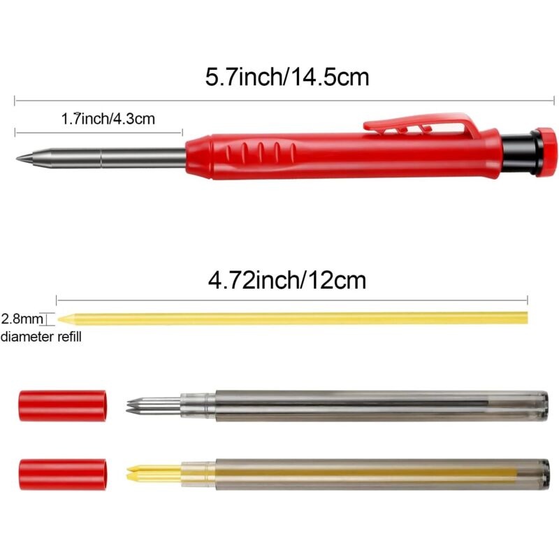 Robuster Und Ausziehbarer Konstruktionsbleistift, Zimmermannsbleistift Mit 6 Minen Und Radiergummi, Druckbleistift, Integrierter Anspitzer, Holzbearbeitungsmarker Mit Langer Spitze Für Architekten Und