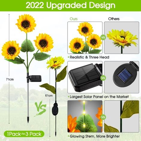 Solar-gartenleuchten Für Den Außenbereich – 3 Verbesserte Sets Mit 9 Leuchtenden Sonnenblumen – Ip65 Wasserdicht