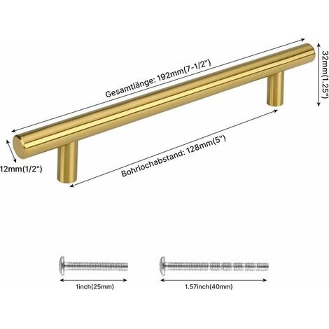 Messinggriff, Küchengriff, Türgriff Aus Messing, Schubladengriff Aus Messing, Edelstahl, 128 Mm Lochabstand, 2 Stück