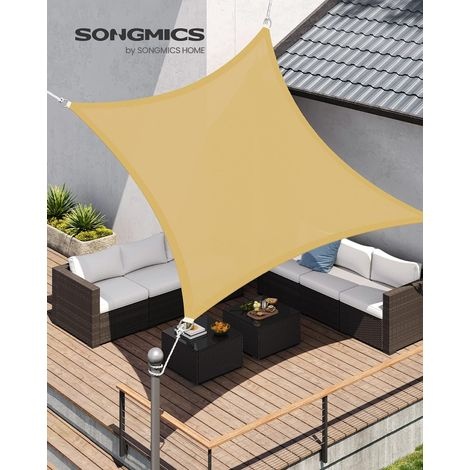 4 X 4 M Sonnensegel, Sonnenschutz Aus Atmungsaktivem, Wasserdurchlässigem Hdpe-gewebe, Für Terrasse, Garten, Balkon, Camping, Quadratisch, Konkav, Sandgelb