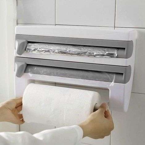 Wandmontierter Spender Für Frischhaltefolie, Wandmontierter Papierhandtuchspender, Küchenrollenhalter Mit Schneidefunktion, Grau