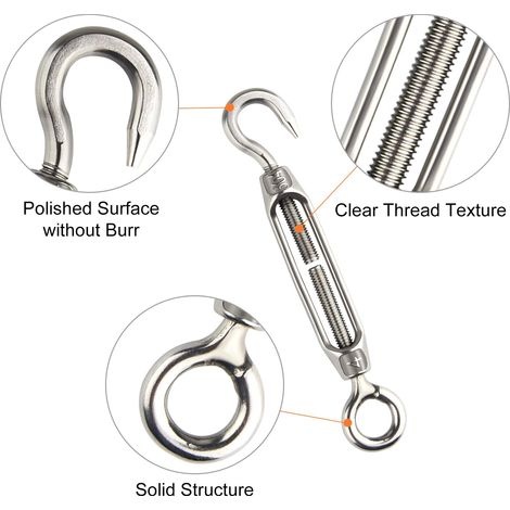 10-teiliges Set Verstellbarer Edelstahl-spannschlösser M4 Mit Haken Und Öse