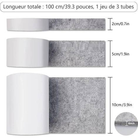 Selbstklebende Filzgleiter, 3 Rollen Selbstklebender Filz Für Möbel (100 Cm X 10 Cm + 100 Cm X 5 Cm + 100 Cm X 2 Cm). Beliebig Zuschneidbar, Grau.