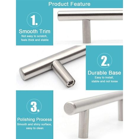 T-griff, 10er-packung, Gebürsteter Edelstahl, Türgriffe Für Küchenschränke, Zuggriff, 128 Mm Lochabstand, Silber