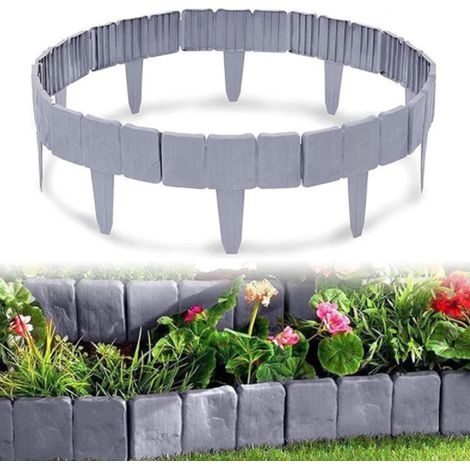 Garteneinfassung, Dekorative Diy-blumenbeeteinfassung Für Rasenwege Und Beetbegrenzungen, Steinoptik, Rasenzaun – 10 Stück, Grau