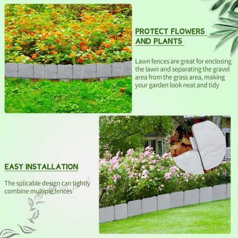Garteneinfassung, Dekorative Diy-blumenbeeteinfassung Für Rasenwege Und Beetbegrenzungen, Steinoptik, Rasenzaun – 20 Stück, Grau