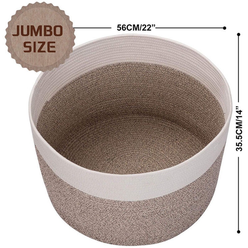 Wäschekorb, Aufbewahrungskorb, D55 X H35 Cm, Für Wohnzimmer, Grau-weiß, Runder Jutekorb